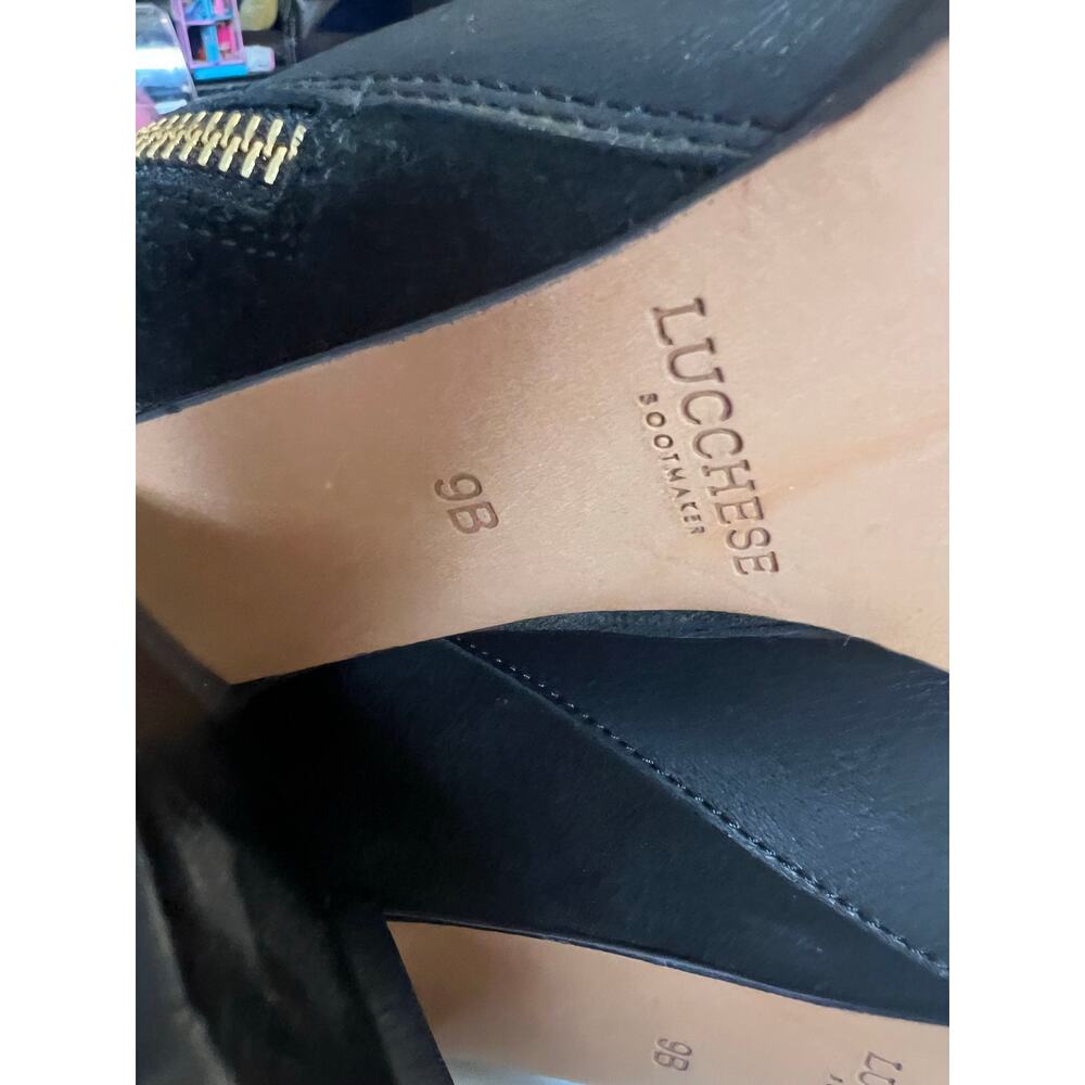 Lucchese Britta Bootie Black Leather Suede Ankle Boots Block Heel Women’s 9B - Picture 8 of 9